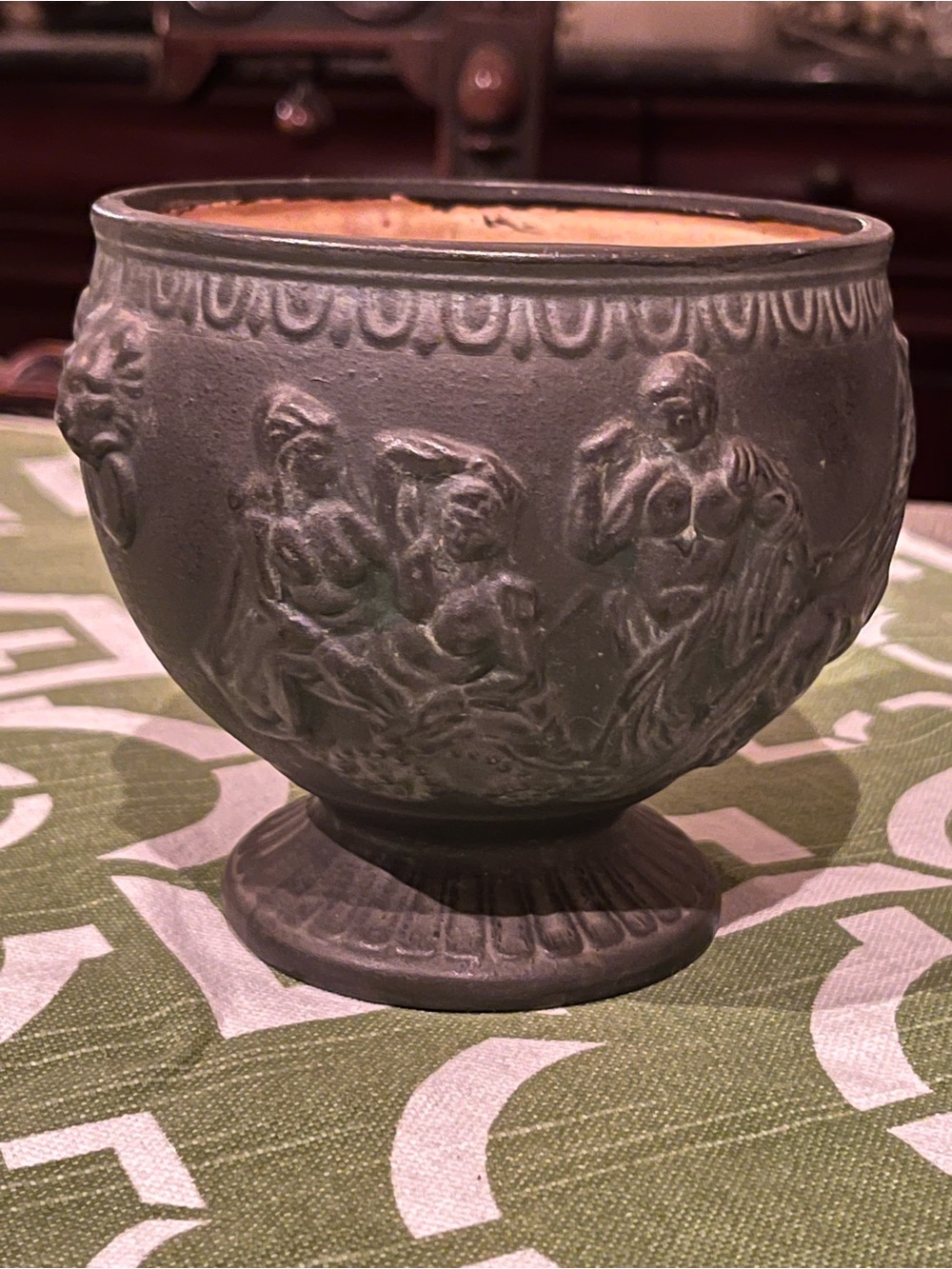 Decorative Sculpted Ceramic Pedestal Bowl - Green